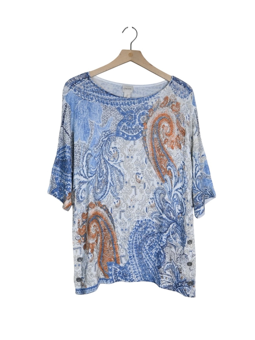 Chico's Women's MP, Chico's Size 1P Paisley Side Button Pullover Top
